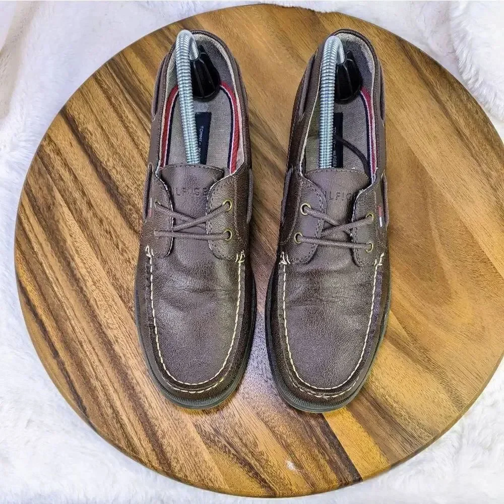 Tommy Hilfiger Mens Leather 2-Eye Low-Top Round Toe Boat Shoes Black Size 9